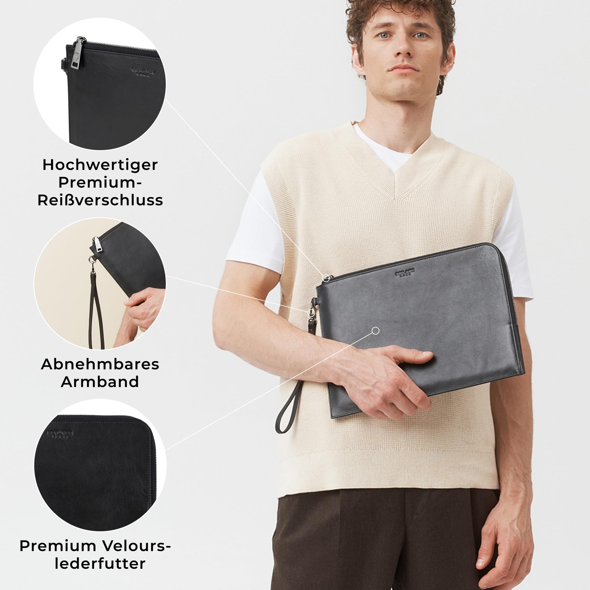 Berliner Bags Dokumentenmappe Alex M Premium aus Leder - Schwarz