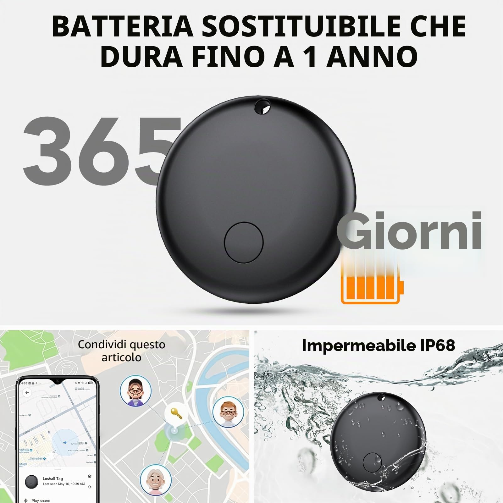 Android Smart Tag, Tracker con Google's Find Hub (Solo Android), IP68 Impermeabile, Bluetooth Localizzatore con Custodia Protettiva, Trova Oggetti per Chiavi/Bagagli/Portafogli, 4 Bianco