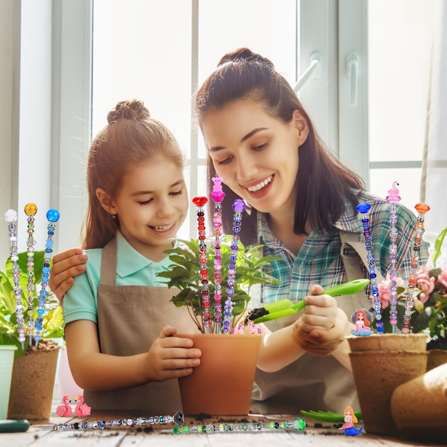 AIPRIDY 238 Pcs DIY Fairy Wand Garden Stakes Kit,Multiple Color Scheme European Beads Crystal Diamond Tops and 12 or 10 Inch Threaded Rods,Stainless Steel Stakes with Diamond Toppe (Lighted Globes) - Image 7