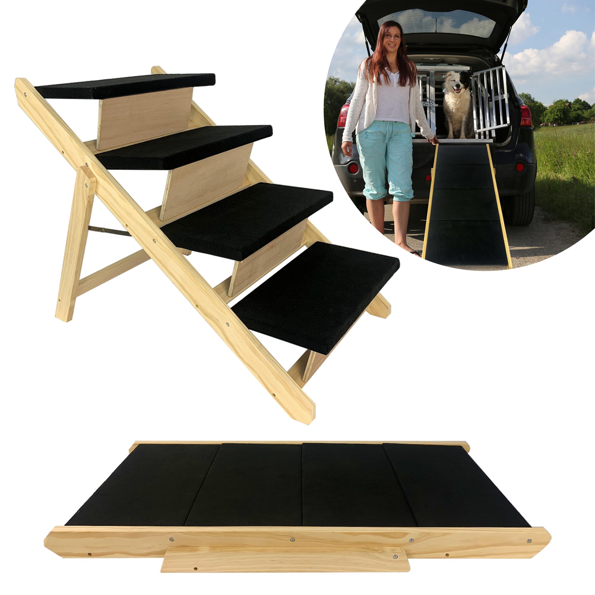 VA-Cerulean Rampa plegable para perros 2 en 1, escalera para perros de madera, escalera para perros para cama, sofá, 60 cm de alto, escalera antideslizante para perros y gatos, capacidad de carga