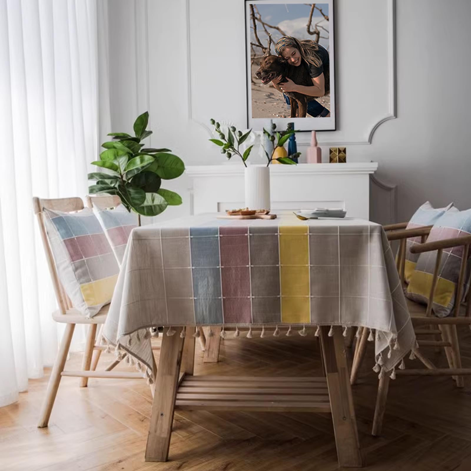 Nappe pour table rectangulaire violette anti huile en coton-lin 140x250cm