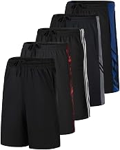 5 Pack Men's Mesh Shorts 9" Long Athletic Running Workout Gym Basketball | Elastic Drawstring Waistband, Casual, Lounge, Outdoor Shorts with Pockets, Moisture Wicking, Cooling, Quick Dry, Activewear