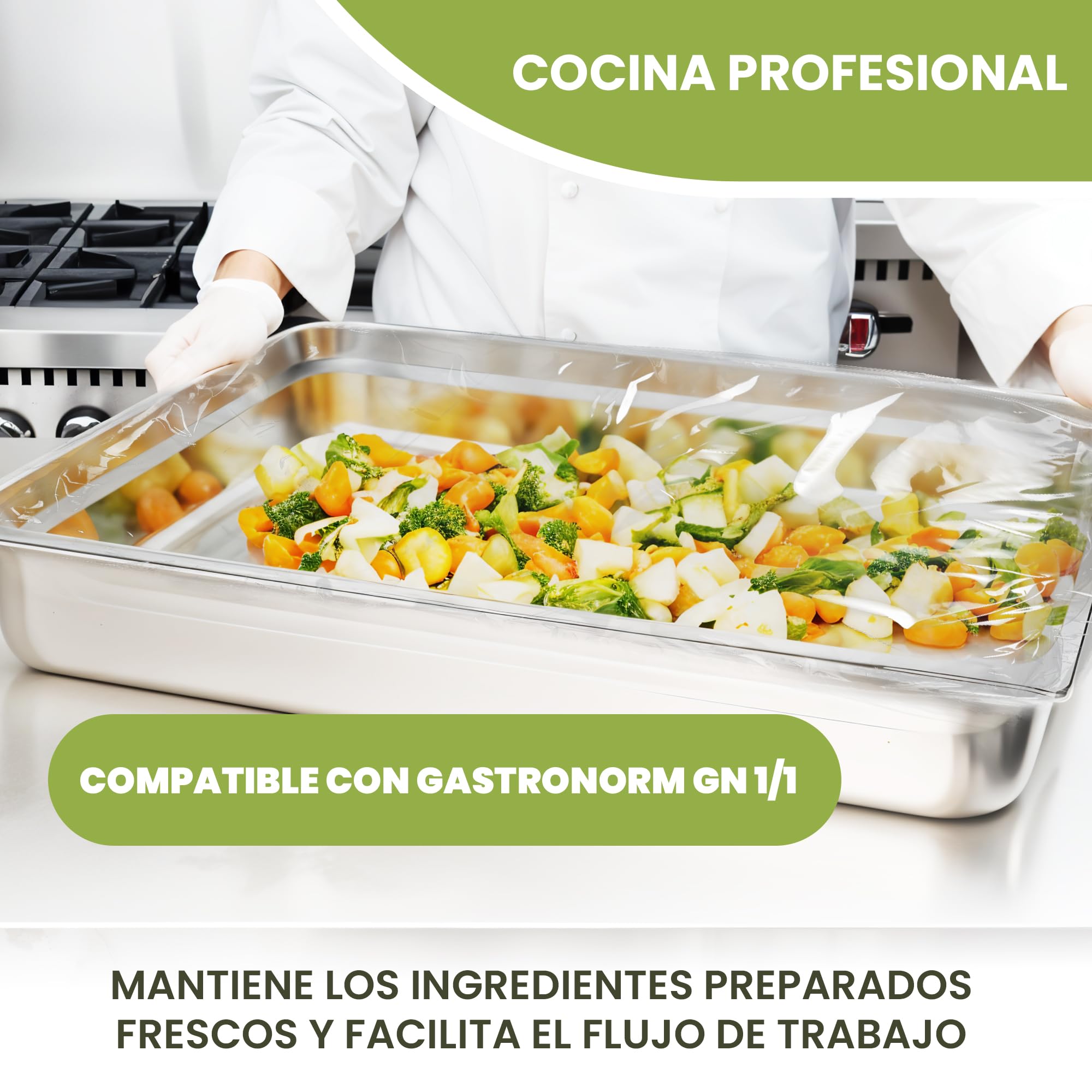 Culivac Cubiertas para Alimentos Bioline ECO-LDPE, banda elástica caucho natural, Bolsas para Tapar Alimentos, film transparente comida, cuencos, pasteles, hecho en Suecia, sin BPA, 10 uds 55x33 cm.