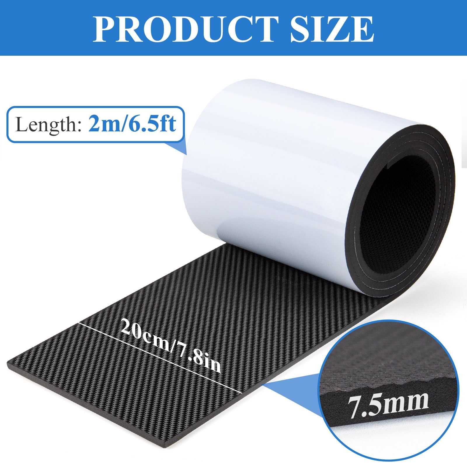 Paracolpi Garage Auto da Muro 7.5mm x 20cm x 2m, Adesiva Universale Protezione Pareti, Protettore Portiera Macchina Anticollisione, Cuscinetti Antiurto per Pareti Garage e Porte Auto