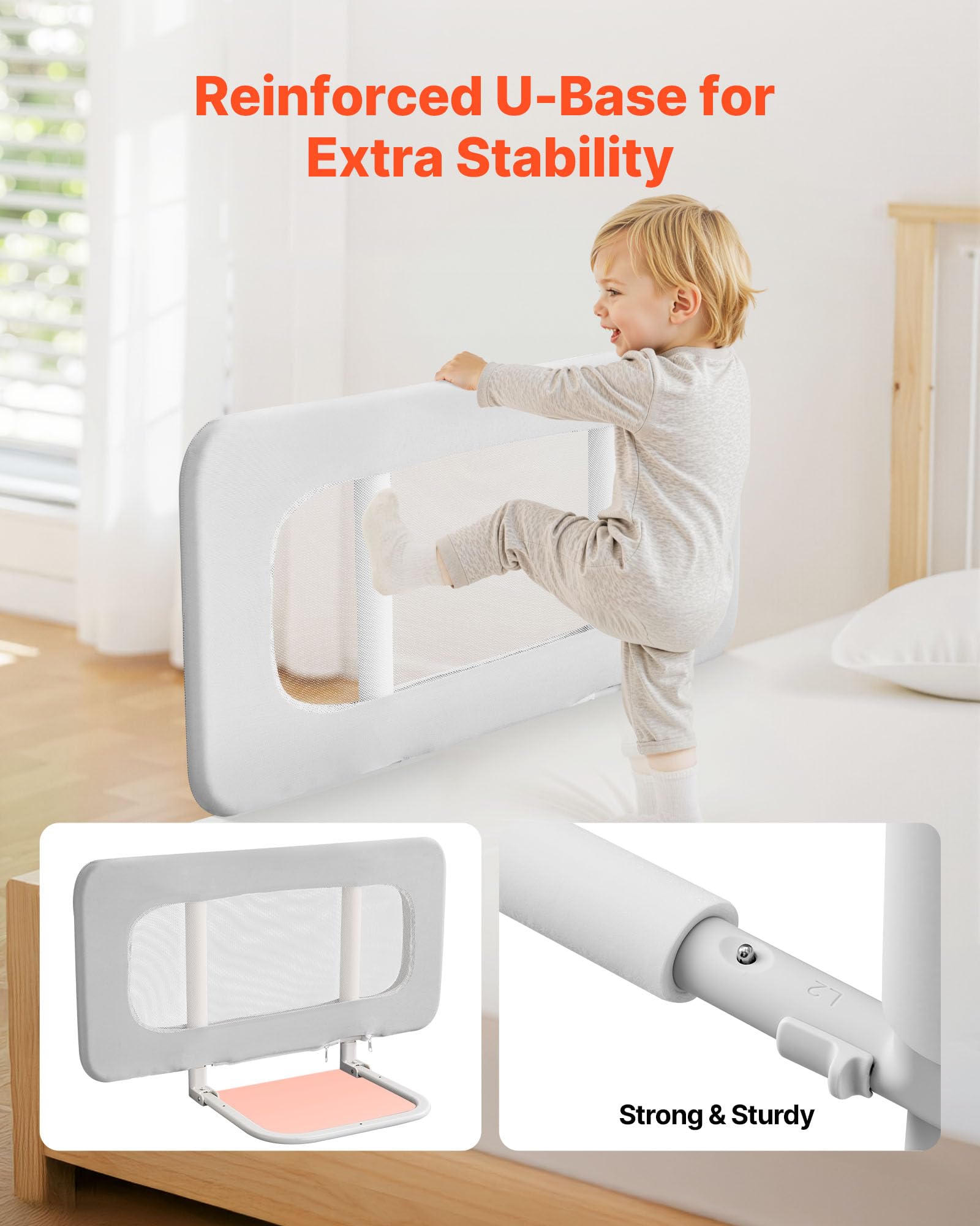 VEVOR Sponda per Letto per Bambini Lunghezza 80 cm, Barriera per Lettino per Neonati con Tubo di Ferro Rinforzato, Tessuto Oxford, Altezza Regolabile 45-67 cm, per Materassi di Spessore 5-30 cm