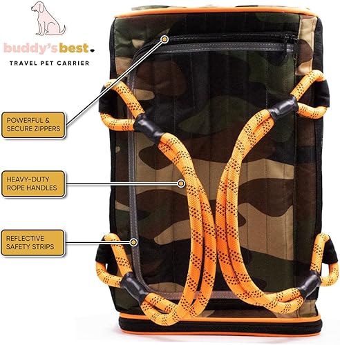 Miniatura 3 de Buddy's Best Transportador de mascotas aprobado por aerolíneas  Negro y naranja resistente, se adapta debajo del asiento, cumple con la TSA, diseño