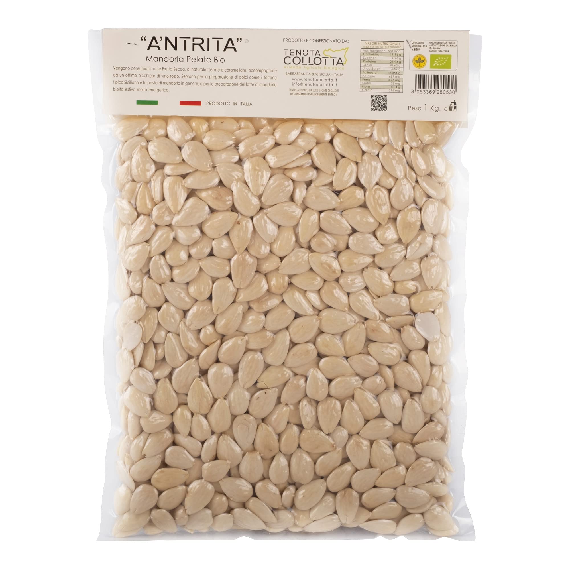 A'Ntrita® - Almendras Peladas Orgánicas 1 Kg - 100% Italiano - Made in Sicily
