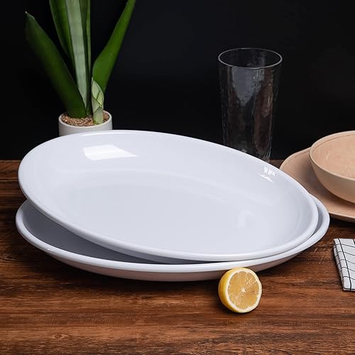 Miniatura 5 de KOXIN-KARLU Plato grande de melamina, platos ovalados de 16 pulgadas, bandeja blanca para entretener fiestas, 100% melamina para aperitivos, carne,