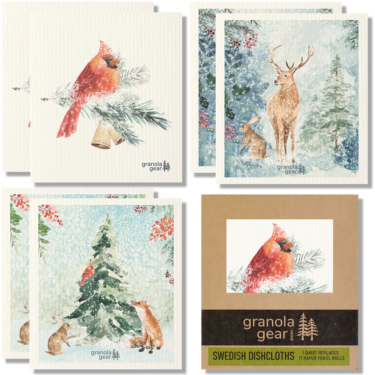 Paños de cocina suecos de Navidad de alta calidad para cocina, paquete de 6 toallas de papel reutilizables, ecológicas, compostables, biodegradables, esponjas de paño de lavado de