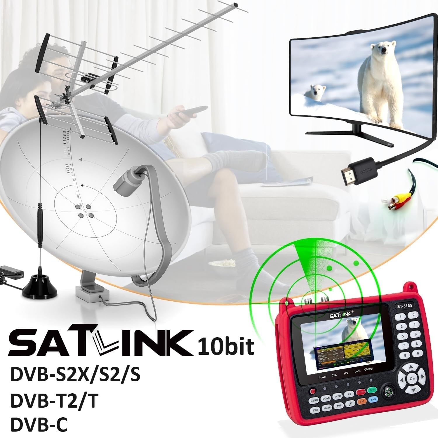 Satlink ST-5155 H.265 (10 bits) Appareil de mesure combo DVB-S/S2/T/T2/C