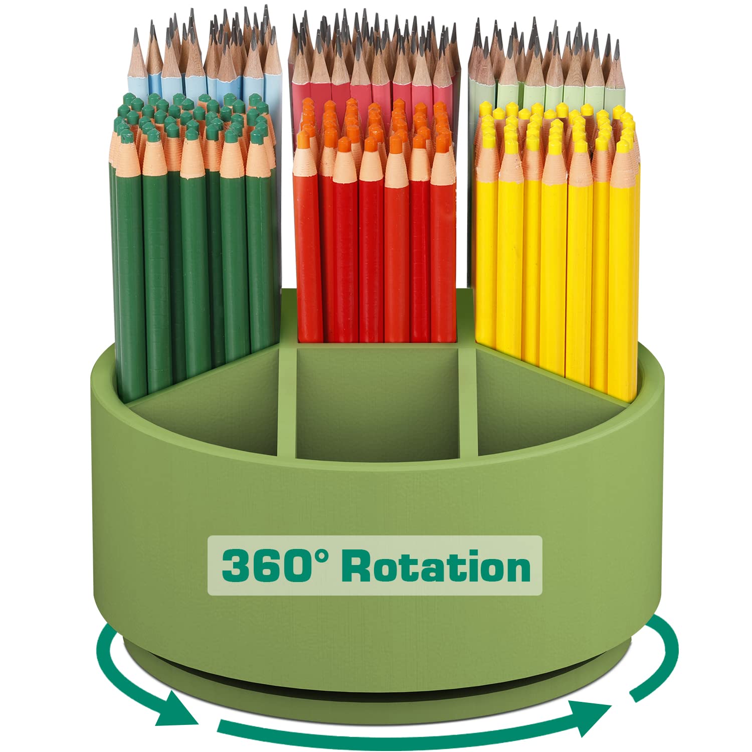 Bamboo Rotating Art Supply Organizer - Darfoo Spinning round Pen Pencil Holder, Desktop Carousel Organizer for Pen, Colored Pencil, Marker and Crafts, Durable and Sturdy(Green)