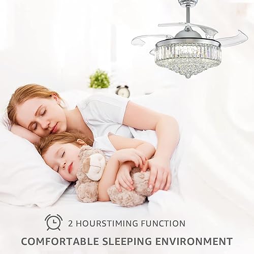 Miniatura 2 de NOXARTE Ventilador de techo de araña de cristal de 48 pulgadas con luz ventilador de cuchillas retráctiles con control remoto lámpara regulable para