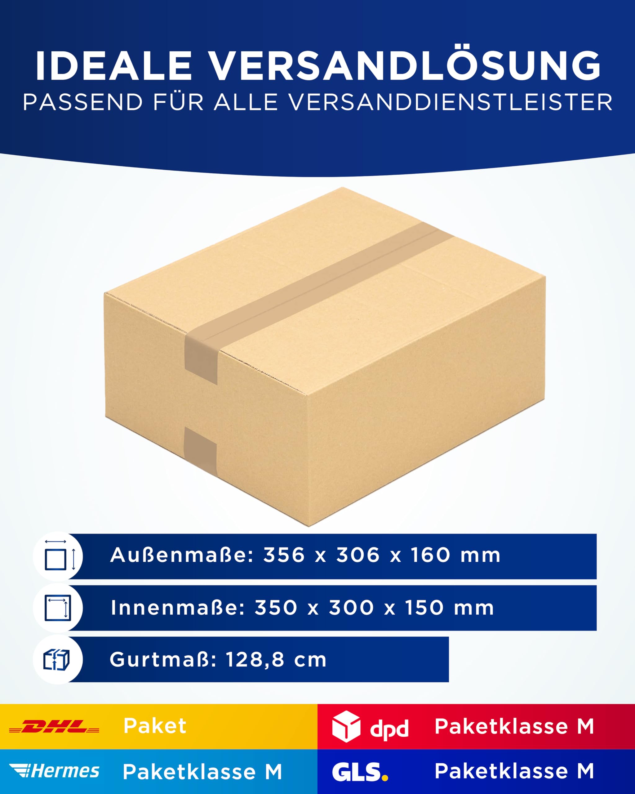 KK Verpackungen Versandkartons 350 x 300 x 150 mm Braun 1-wellig (Außenmaß 356 x 306 x 160 mm) | 25 Stück, Faltkartons Kartons geeignet für Versand als DHL Paket DPD Hermes GLS Paketklasse M (KK131)