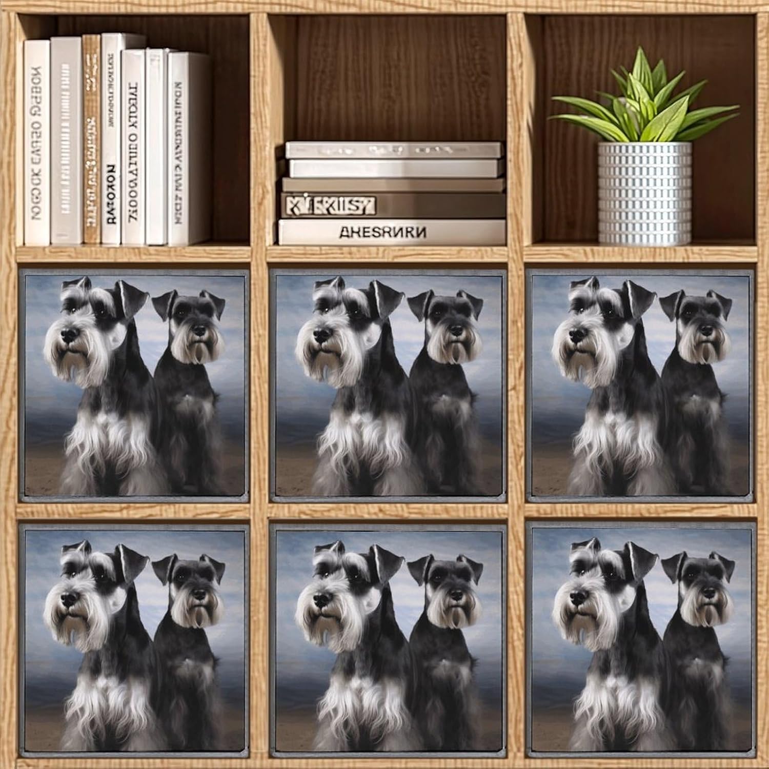 Animal Schnauzer Dog Storage Cubes Set of 6 Storage Bins with Handles Collapsible Storage Basket Fabric Storage Box for Shelves Large Closet Shelf Organizer for Organization 11 Inch