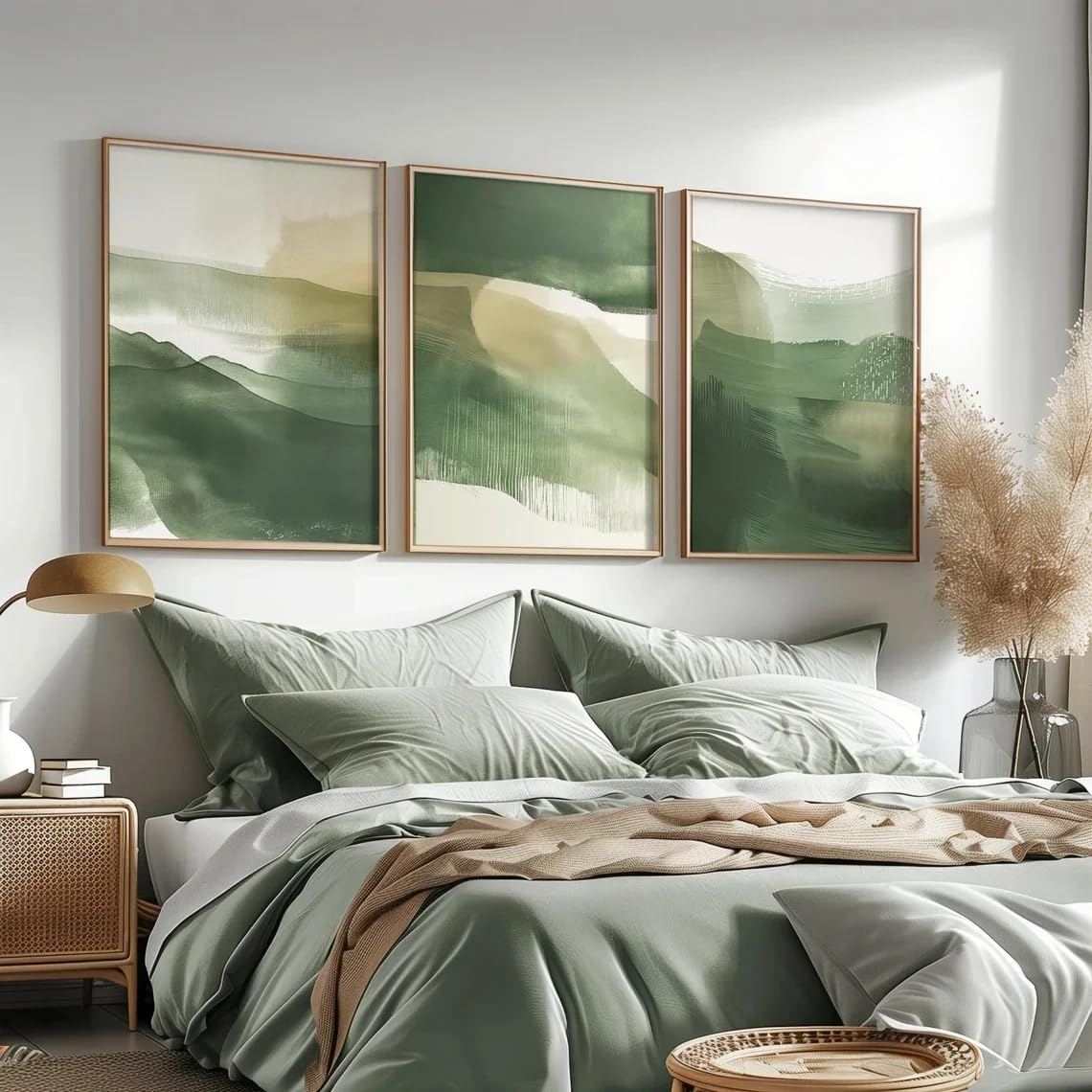 Ltjiajuypd Frameless Canvas Prints Vintage-Style Poster An Abstract In Sage Green And Earthtoned Art Minimalist Decor(60X85cm-3Pcs)