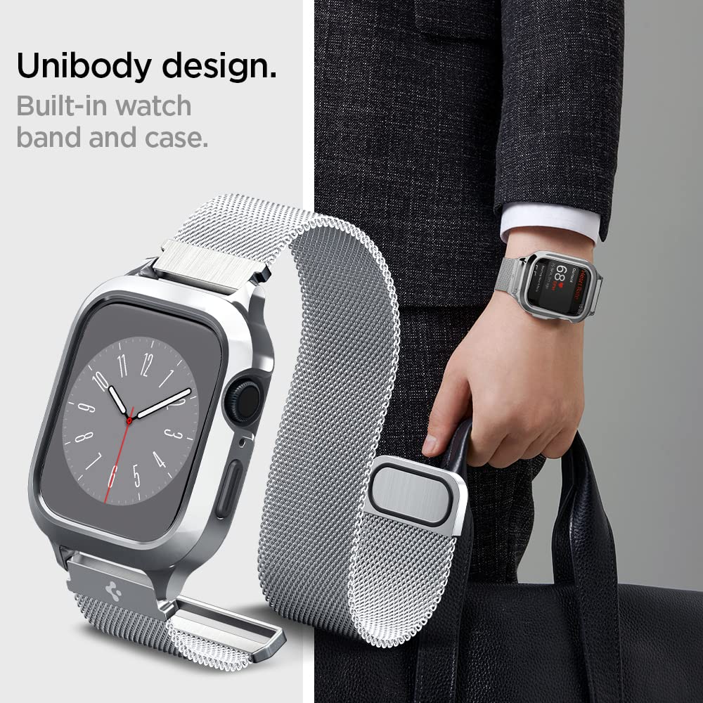 Spigen Funda y Correa Metal Fit Pro Compatible con Apple Watch 9 8 7 45mm - Plata