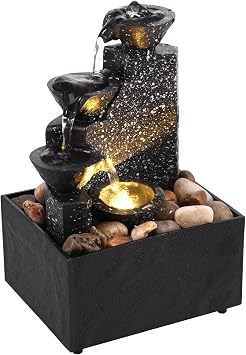 Indoor Water Features with LED Lights, Indoor Water Features, 17x11x9cm Desktop Waterfall Fountain, Tabletop Water Fountain for Home Office Decor Relaxation