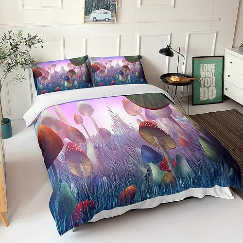 Miniatura 8 de SWAYS Juego de funda de edredón psicodélico de hongos rojos mágicos, mariposa y hongos, decoración del hogar, plantas silvestres naturales, para