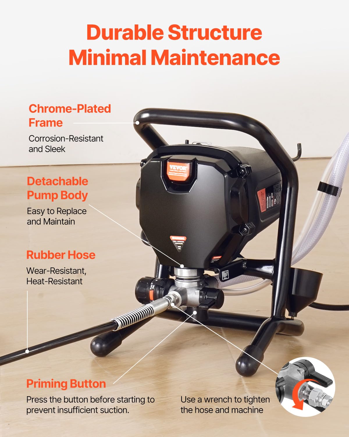 VEVOR Spruzzatore Airless per Vernice con Supporto, Spruzzatore Airless Elettrico ad Alta Efficienza da 750 W 3000 PSI, Effetto Verniciatura, per Mobili e Recinzioni Interni ed Esterni di Casa