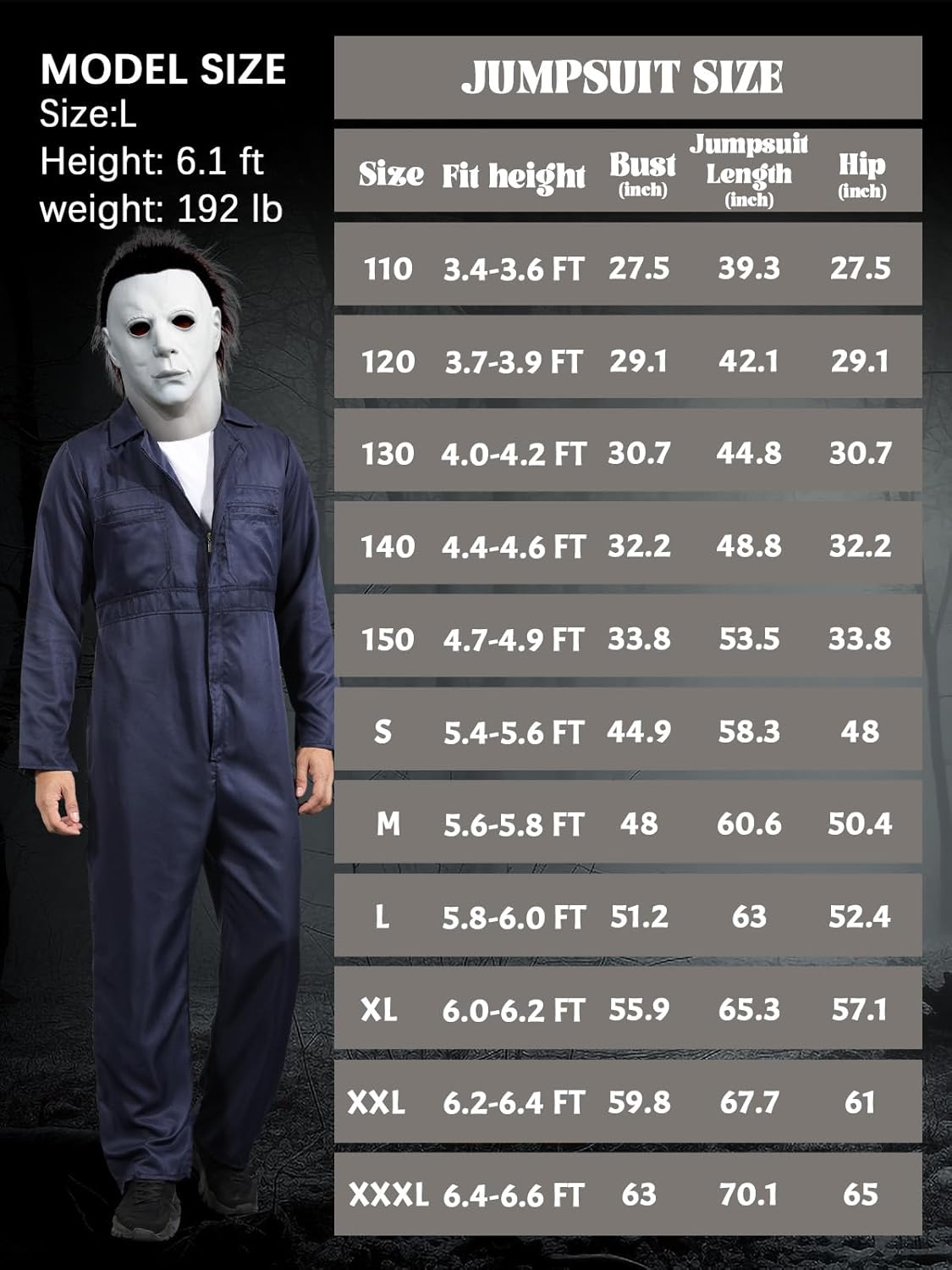 Blue Jumpsuit for Men and Boy,Halloween Cosplay Coveralls Costume with Mask and Prop Knife - Image 5