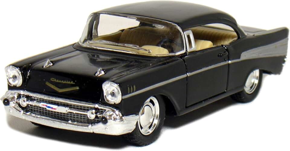 KiNSMART 1957 雪佛蘭 Bel Air Coupe 黑色，1:40 比例，壓鑄金屬，黑色，5 英寸，回拉動作