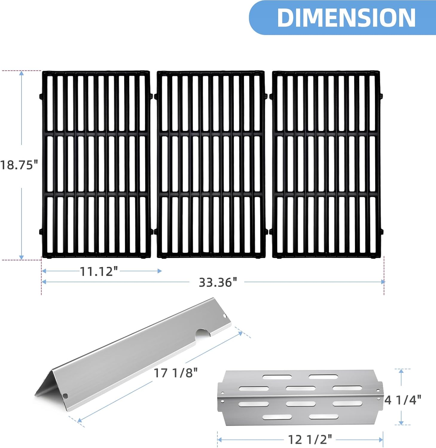 Cast Iron Cooking Grids with Stainless Steel Flavorizer Bars for Weber Genesis II 400 Series,66089 66097 Grill Parts Replacement for Genesis II S-410,S-440,E-410,S-440,S-435,E-435, LX E-440