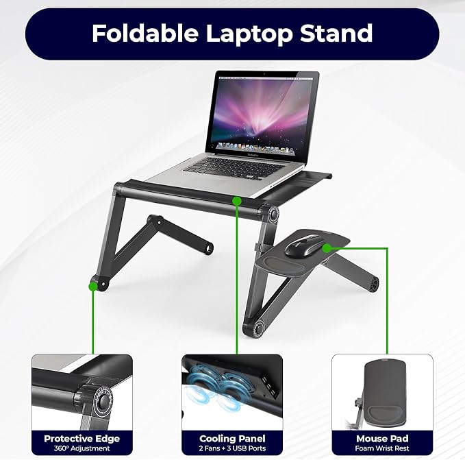Soporte ajustable para laptop con ventiladores y reposamuñecas miniatura 4
