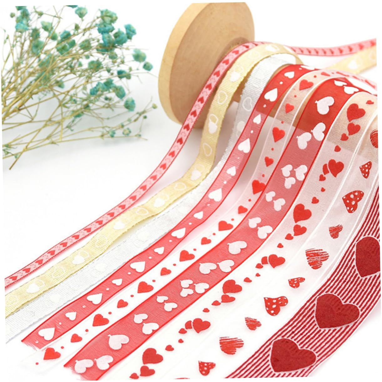 Lurrose 3 Sätze Valentinstag Banddekor Strasssteine Hochzeitsband Valentinsgrüße Gold Sackleinen Herz Schleife Liebe Valentinstag Bänder Verpackungsband Aufkleber Polyester 3 Rollen * 3