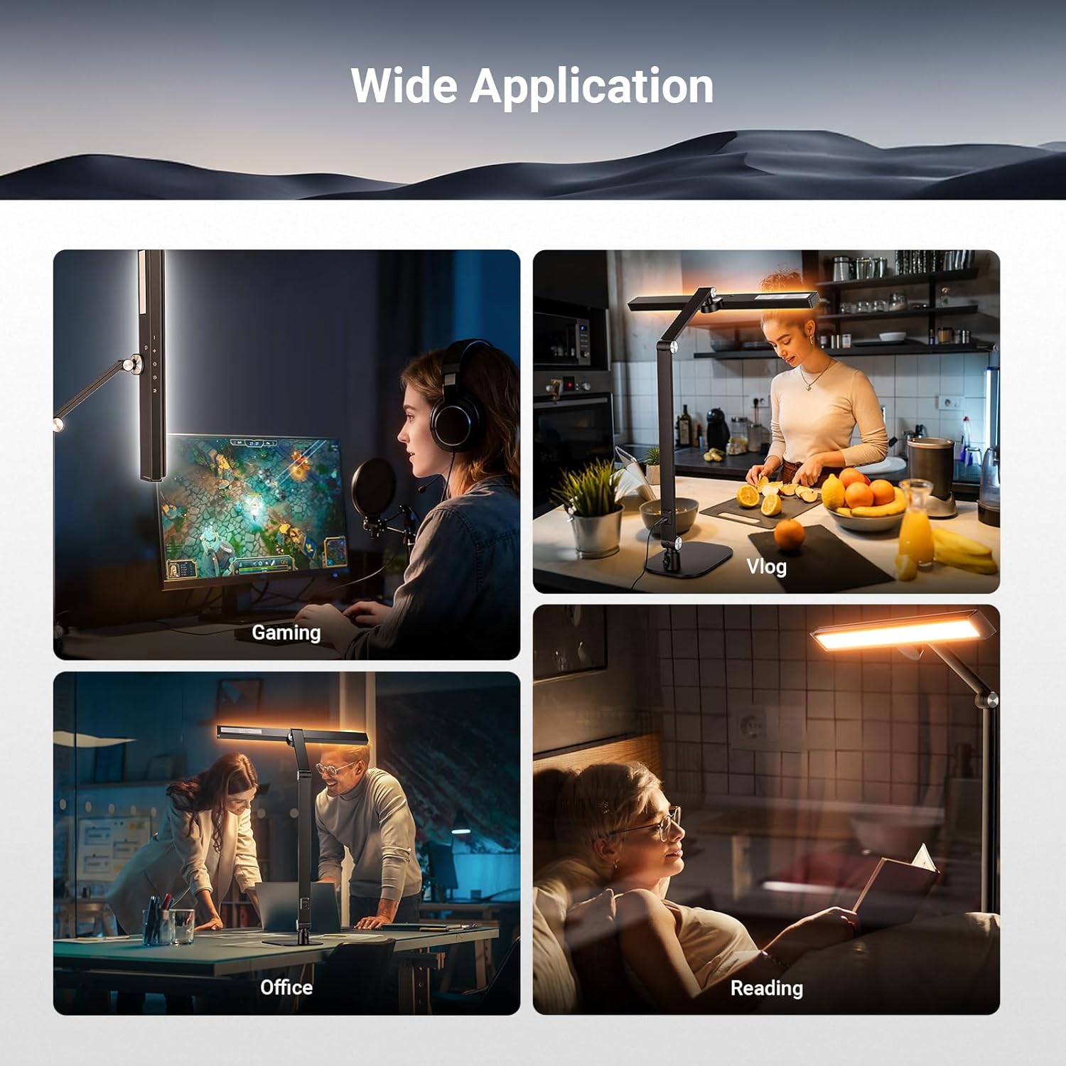 NEEWRE Basics 18" LED Video Light Bar with Base for Desk, 18W Bi Color Eye Friendly Dimmable Overhead Architect Lighting for Video Conference Zoom, 1340lux/0.5m, Touch Control/CRI95+, DL03