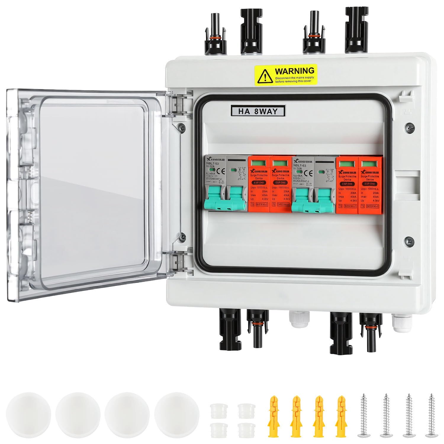 Photovoltaik Überspannungsschutz pv 2-String Kombigerät, 1000V 32A DC, IP65 wasserdicht, mit DC-Leitungsschutzschalter und Blitzschutz für PV-Anlage
