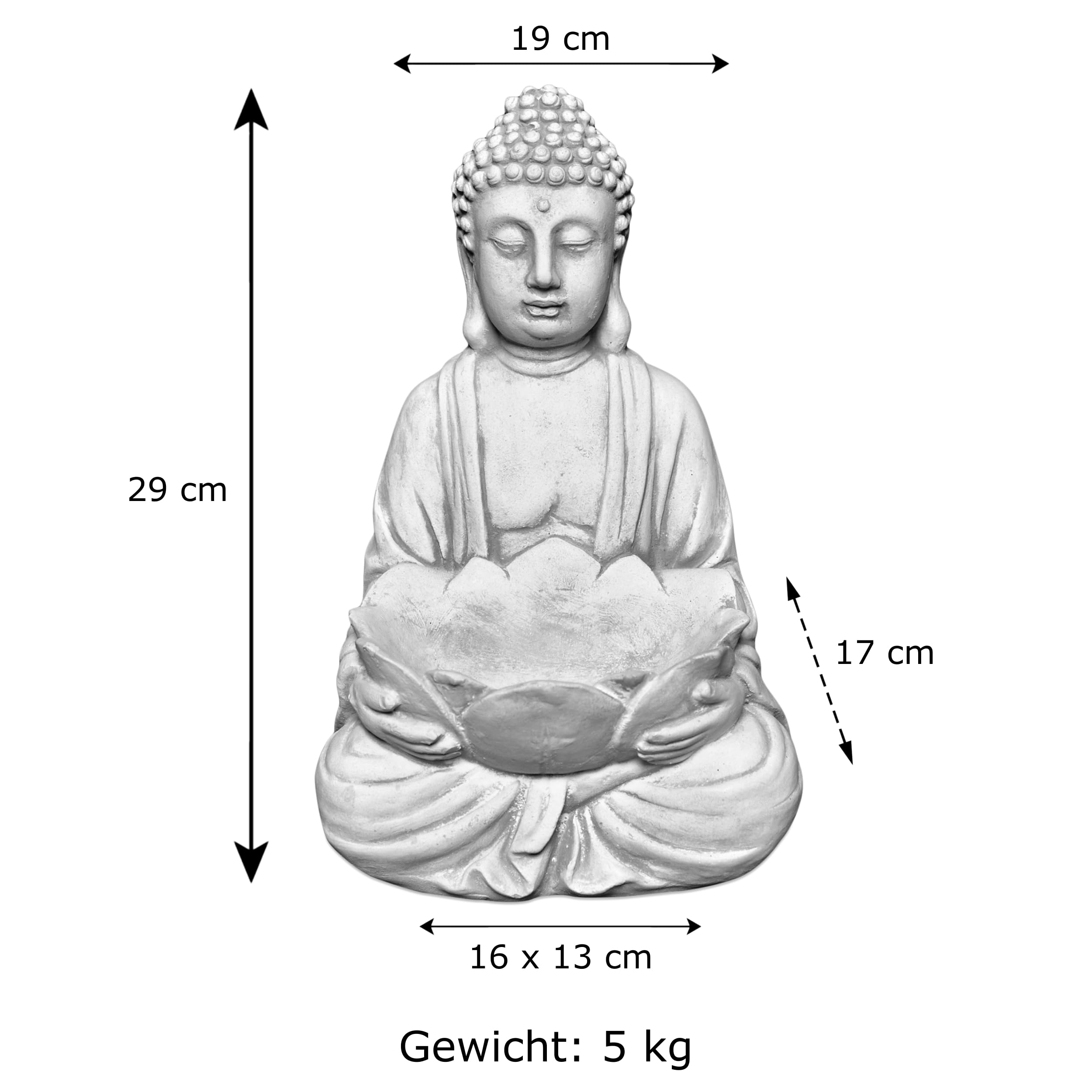 gartendekoparadies.de Statue en Pierre Massive de Bouddha avec Bol de Moine, Hauteur 30 cm, Bol : 13 x 7 x 4 cm, Gris, Poids 6 kg, Pierre coulée résistante au Gel