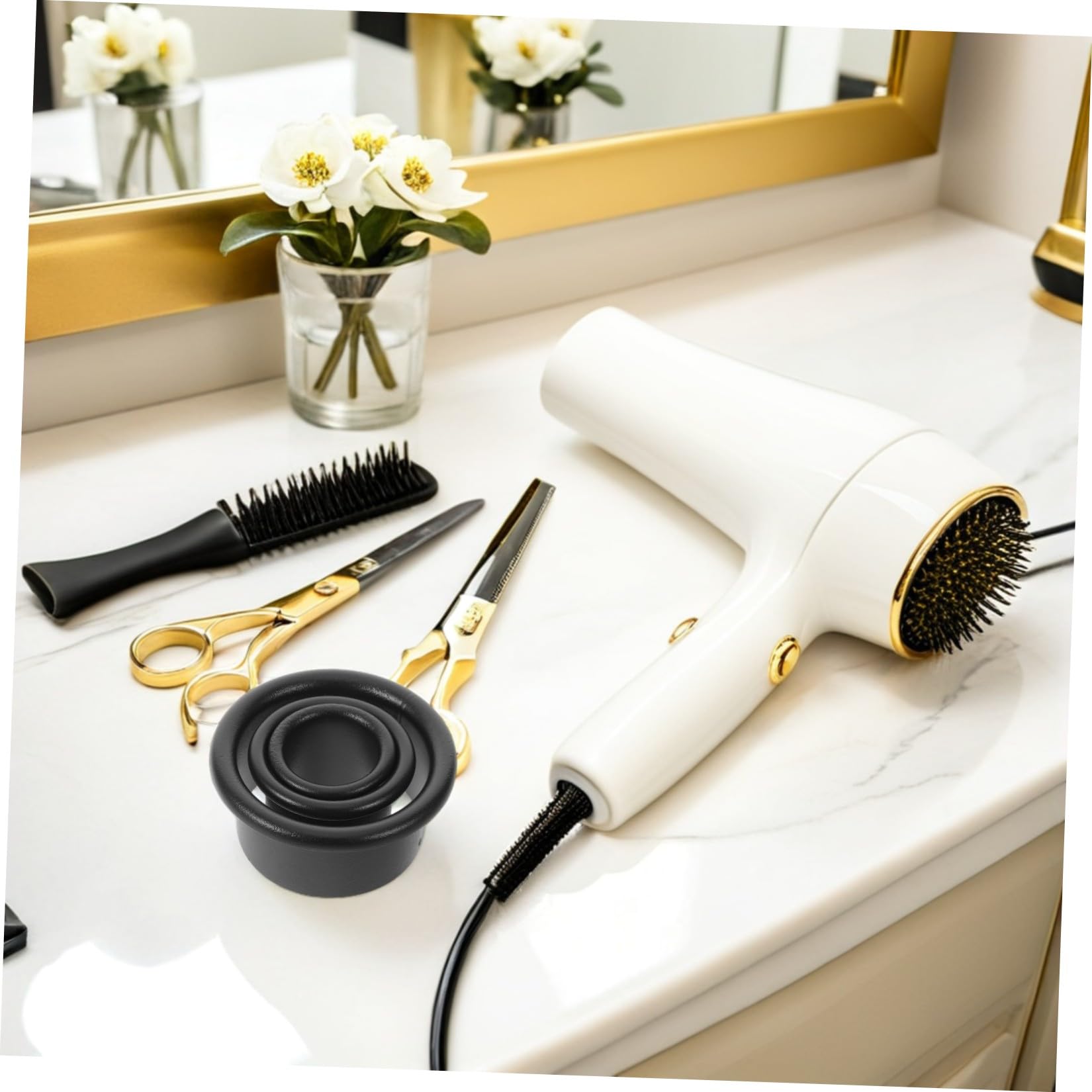 Artibetter Soporte para Secador de Pelo y Organizador para Accesorios de Peinado 6 Piezas de Acero Inoxidable Negro Soporte Estable para Tubo de Viento en Barbería o Mesa