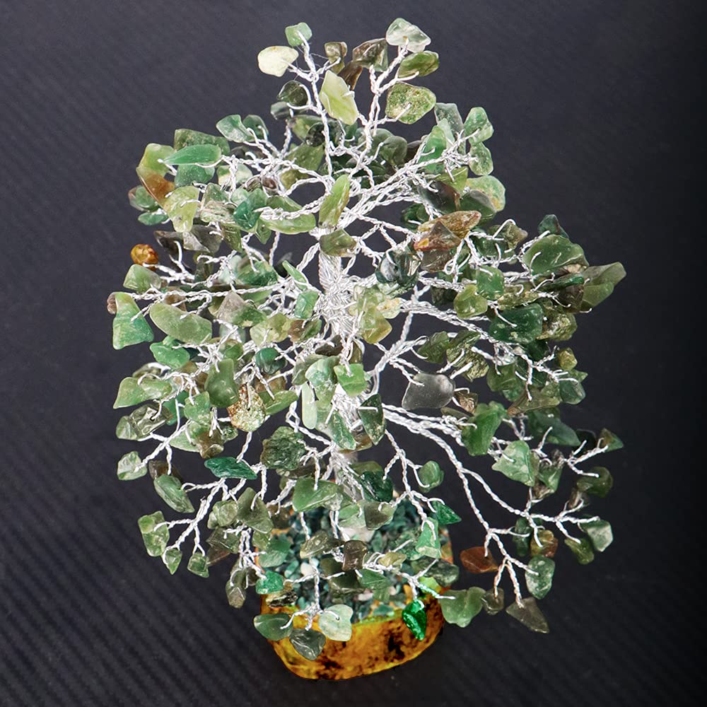 cosynee Reiki Healing Stone Tree for Balancing, Spiritual Meditation Home Interior Office Decor (Green Aventurine, Silver Wired)