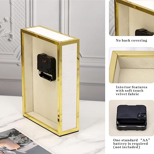 Miniatura 4 de Shagreen - Reloj de mesa de cuero dorado para chimenea, reloj de estante grande, moderno, sin tictac, decorativo, funciona con pilas, para