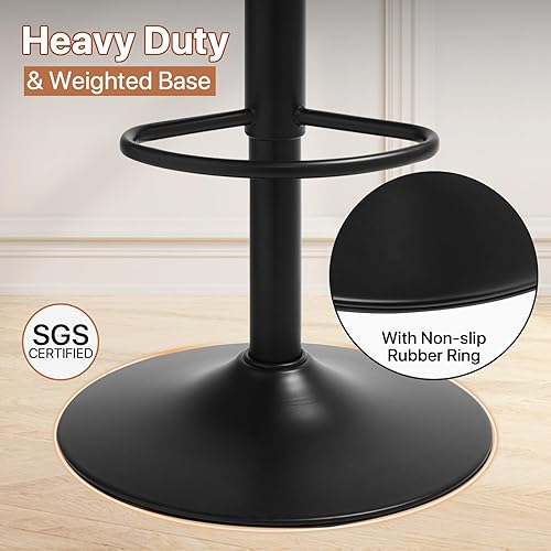 Miniatura 26 de Magshion Juego de 2 taburetes de bar, modernos taburetes de bar giratorios de piel sintética con respaldo, sillas de bar cuadradas ajustables sin