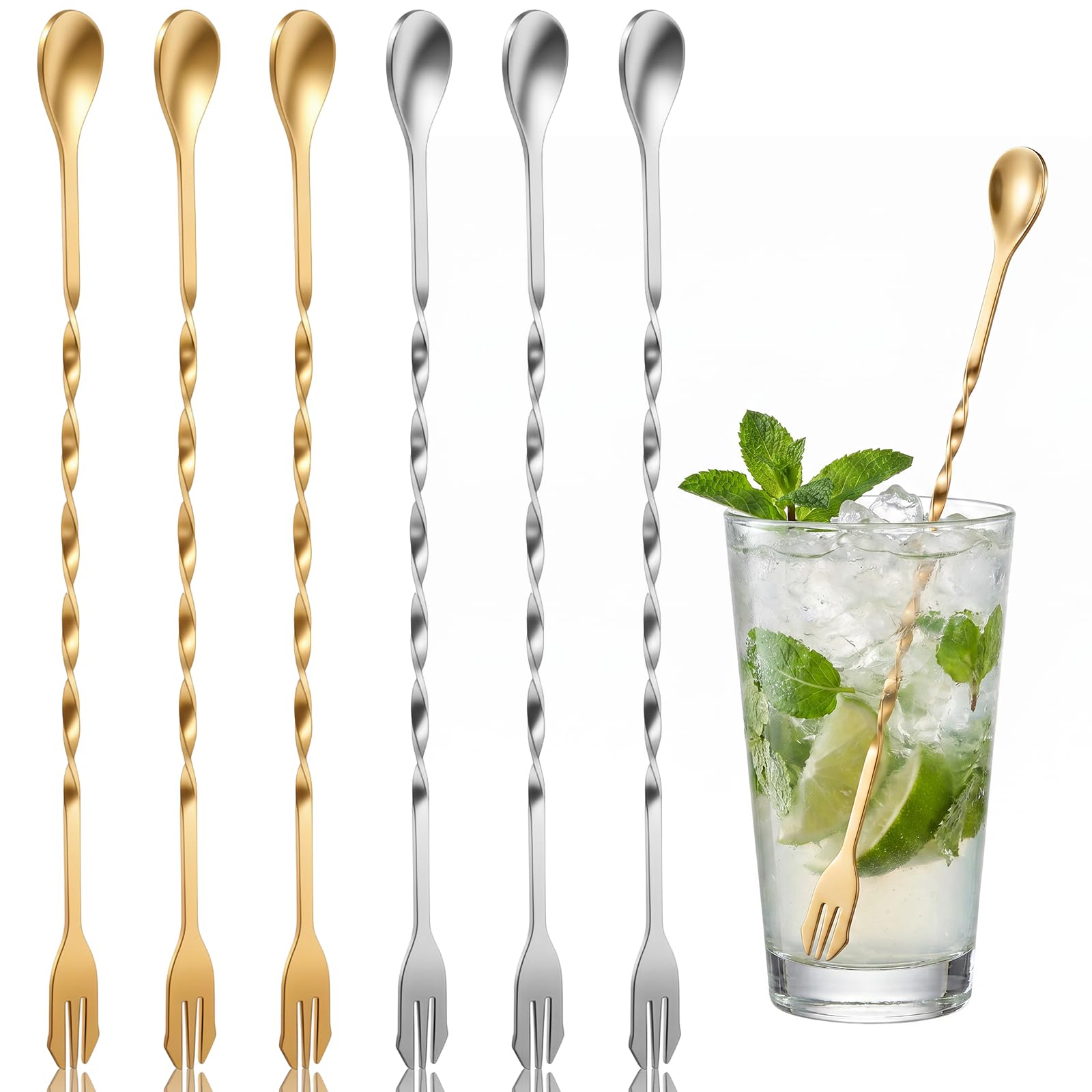 Elegaperma 6 Pcs Bar Spoon,10.24 in Stainless Steel Cocktail Spoon for Mix