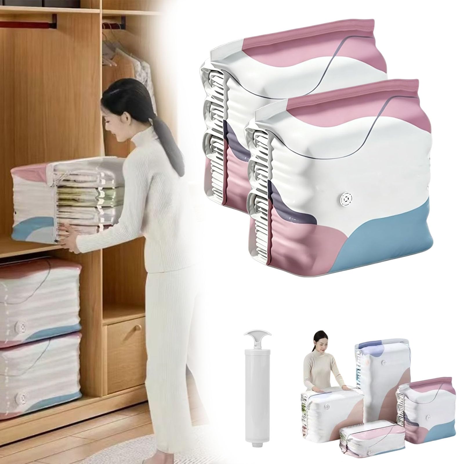 zoocco No Pump Vacuum Storage Bags for Travel & Home Organization, Compress Clothes Fast and Save Space (50 * 70 * 32CM,2 PCS)