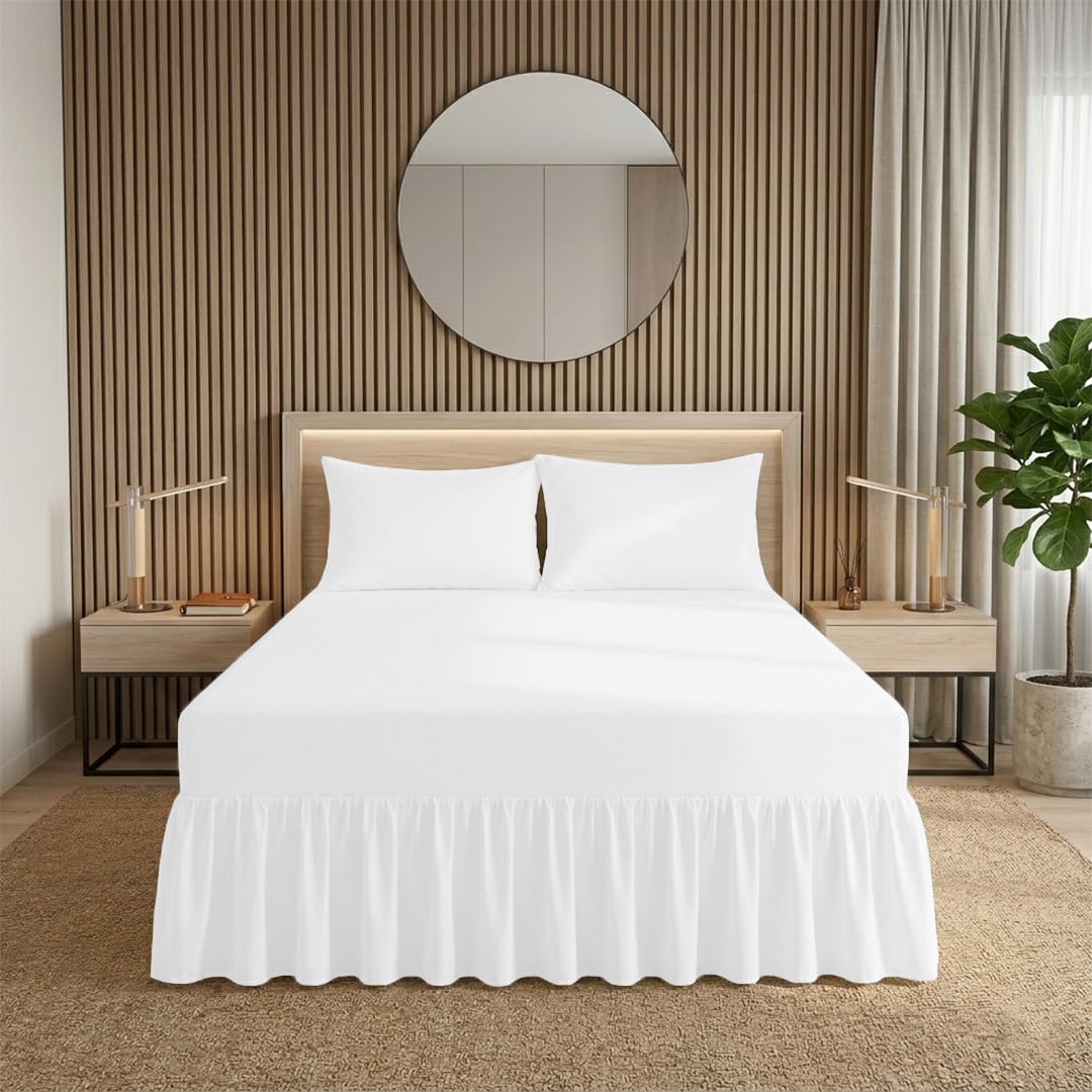 Ziya Homes Small Double Fitted Valance Sheets - Polycotton Frilled Bed Skirt with 40cm Drop - Extra Deep 25cm Pocket, Anti-Allergic & Easy Care (White)