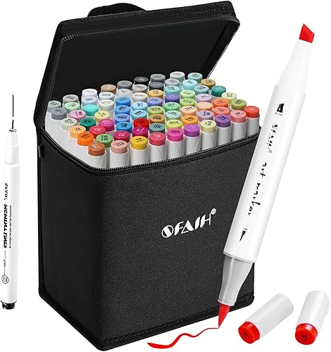 Juego de marcadores de alcohol con punta de pincel, 49 colores, marcadores de arte permanente de doble punta para adultos, colorear, dibujar,