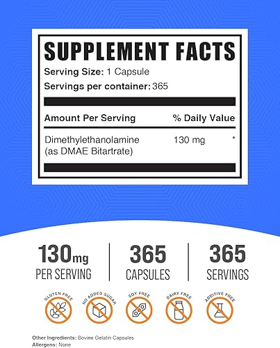 Miniatura 2 de BULKSUPPLEMENTS.COM Cápsulas de bitartrato DMAE - Dimetilaminoetanol, DMAE 350 mg, suplemento de DMAE, cápsulas de DMAE - para la salud y el enfoque