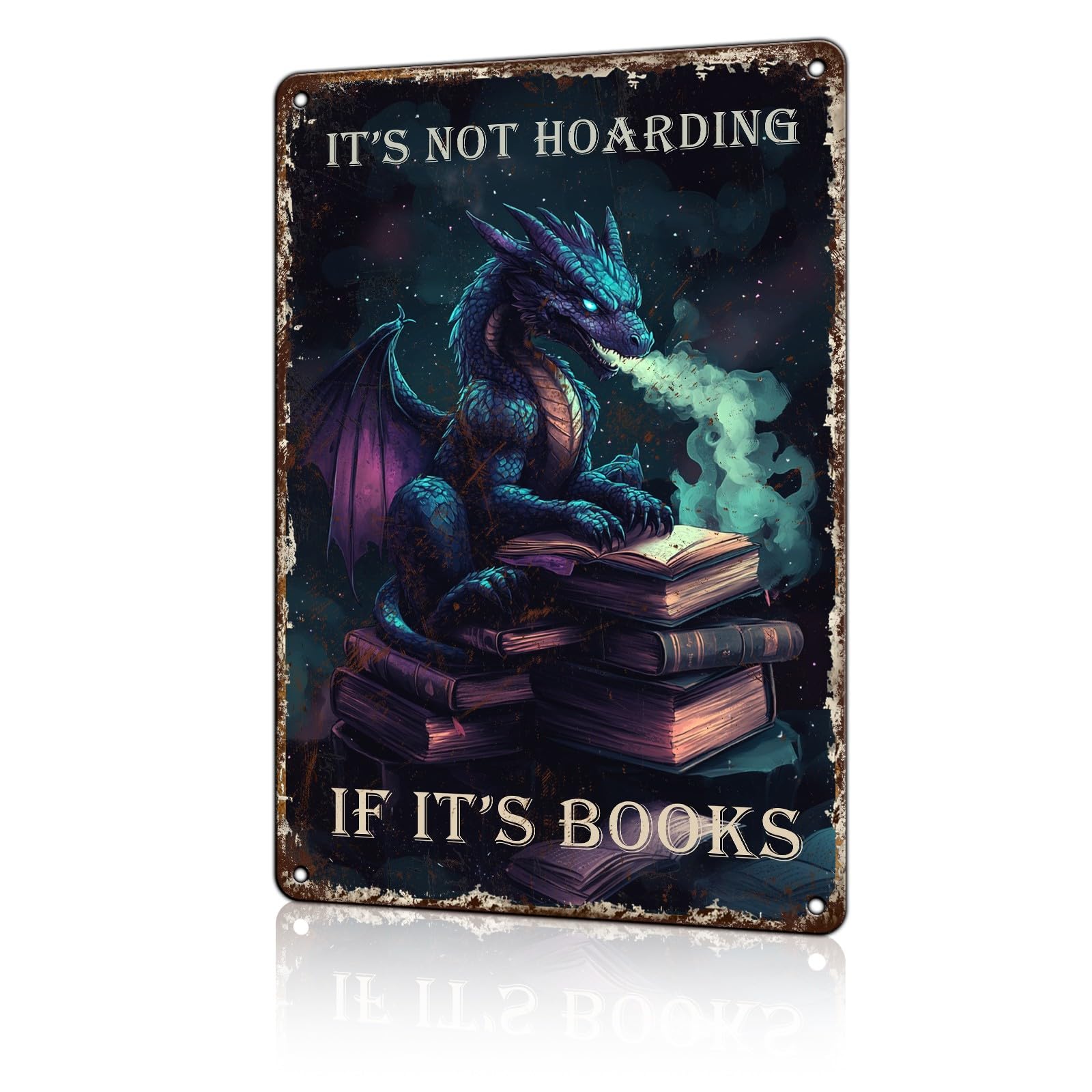 Anceky Funny Dragon Decor It'sHoarding If It's Books Dragon Vintage Metal Signs Animal Tin Sign for Home Outdoor Wall Decor 8×12 Inch