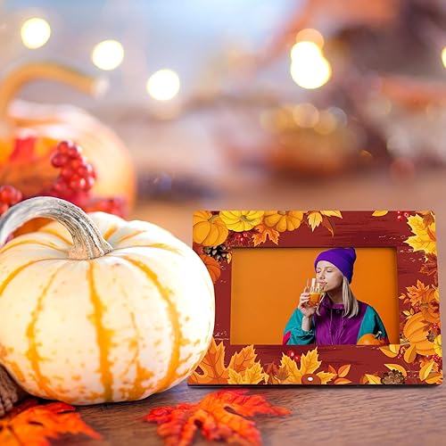 Miniatura 7 de YLOLUL Paquete de 2 marcos de fotos de otoño de 4 x 6 pulgadas, marco de fotos de Acción de Gracias, hoja de arce, calabaza, marco de fotos de