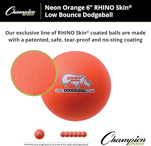 Miniatura 150 de Champion Sports Rhino Skin - Juegos de bolas de dodgeball de rebote bajo y individuales para juegos de juegos infantiles, PE, patio trasero y liga