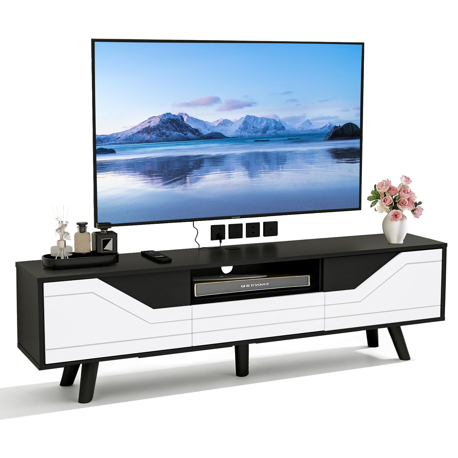 Niska szafka pod telewizor 160 cm, stojąca, 120 cm, z 2 drzwiczkami i szufladą