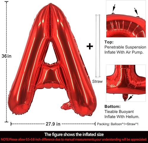 Miniatura 2 de Lovoir Globos grandes de 40 pulgadas con la letra A roja de gran tamaño, globo de helio de aluminio de Mylar para decoración de fiesta de