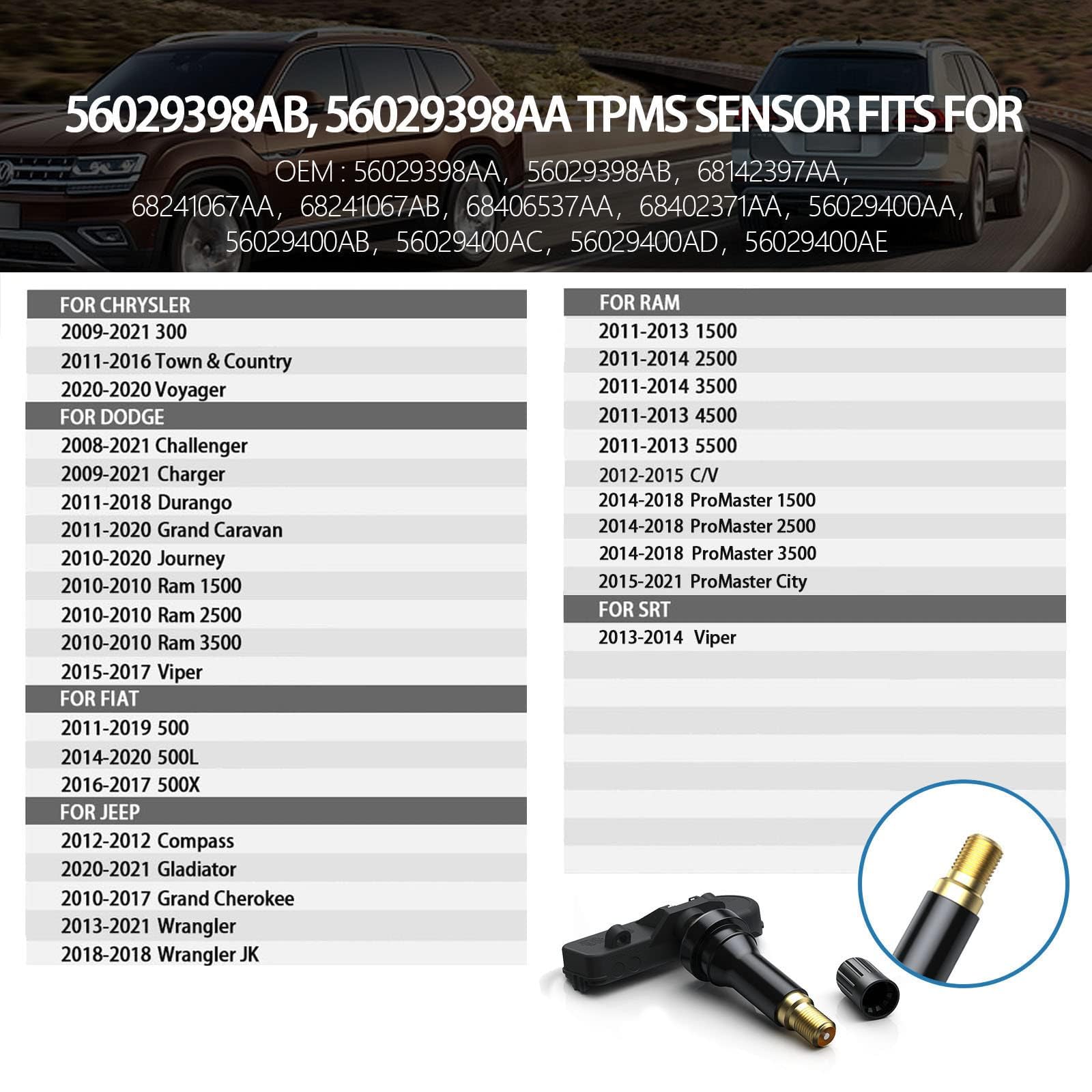 WEDOAUTO TPMS Sensor 433MHz - Fits Chrysler 300, Dodge Challenger/Charger, Jeep Grand Cherokee & More