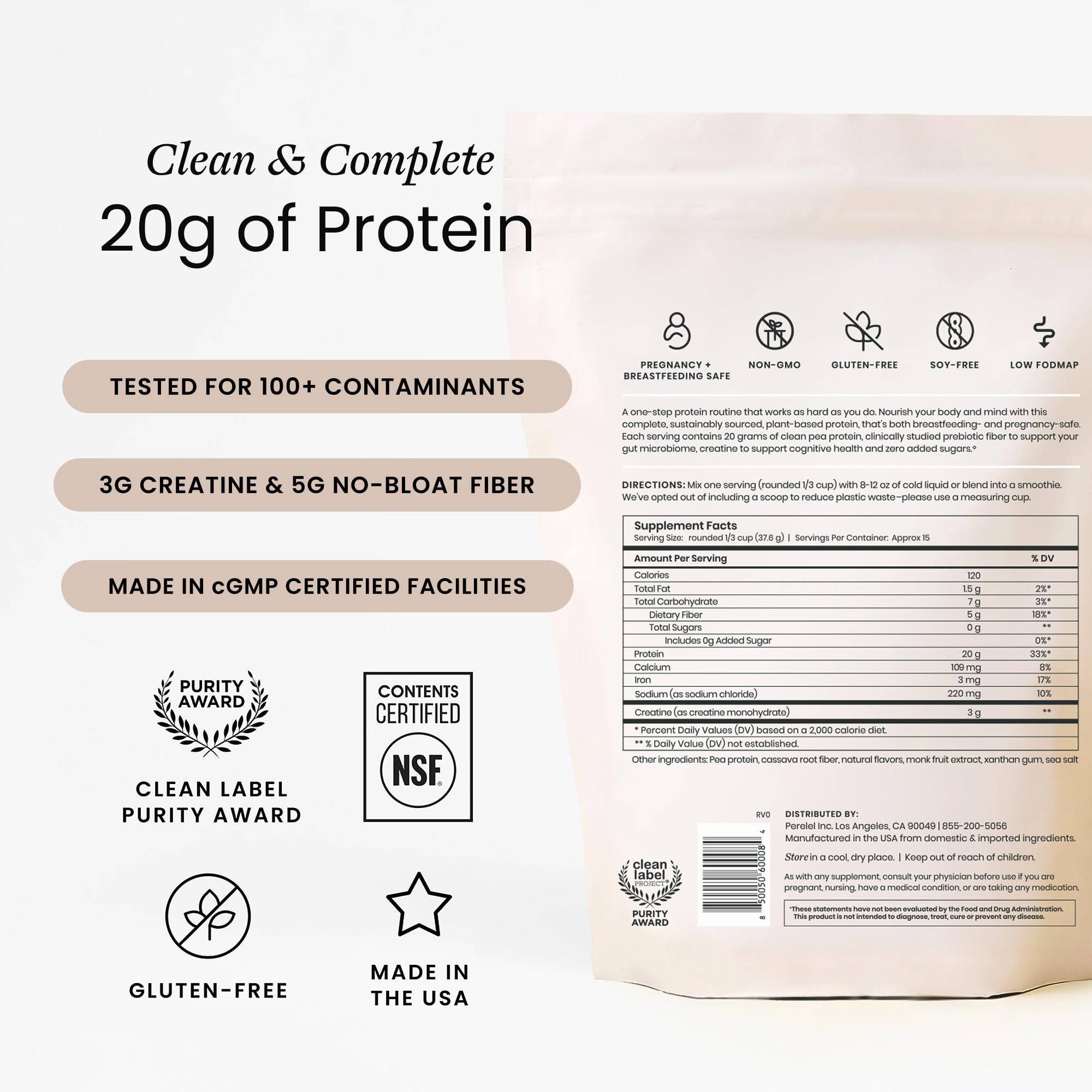 Perelel Vegan Pea Protein Powder, 20g Protein, Vanilla — Amazon image 2