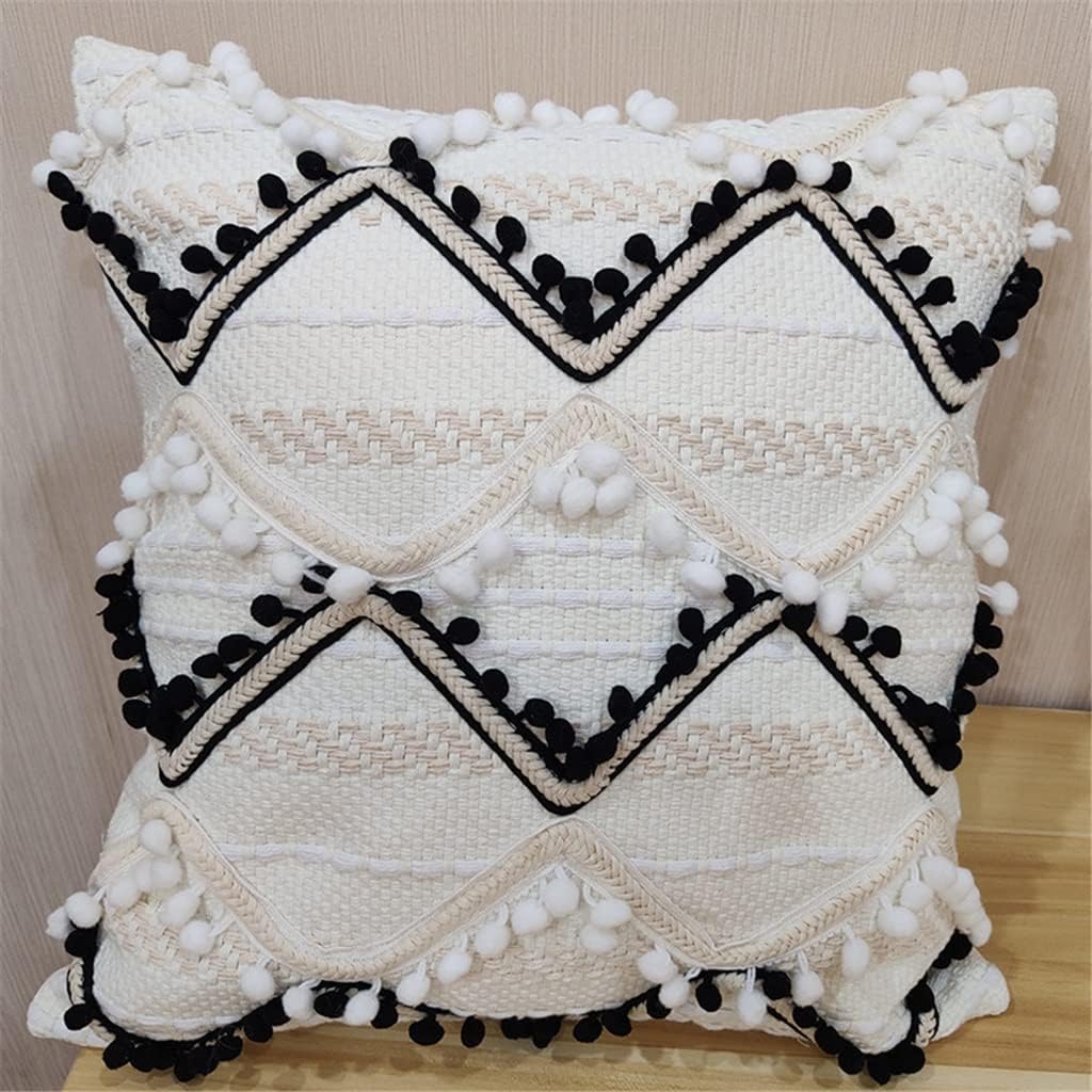 Pillowcase Washed Cotton ，Pillow Cover ， 未处理 Nordic Pillow Striped Cotton Tassel Bohemian Ethnic Cushion Pillowcase Homestay Living Room Pillow Waist Pillow(A)