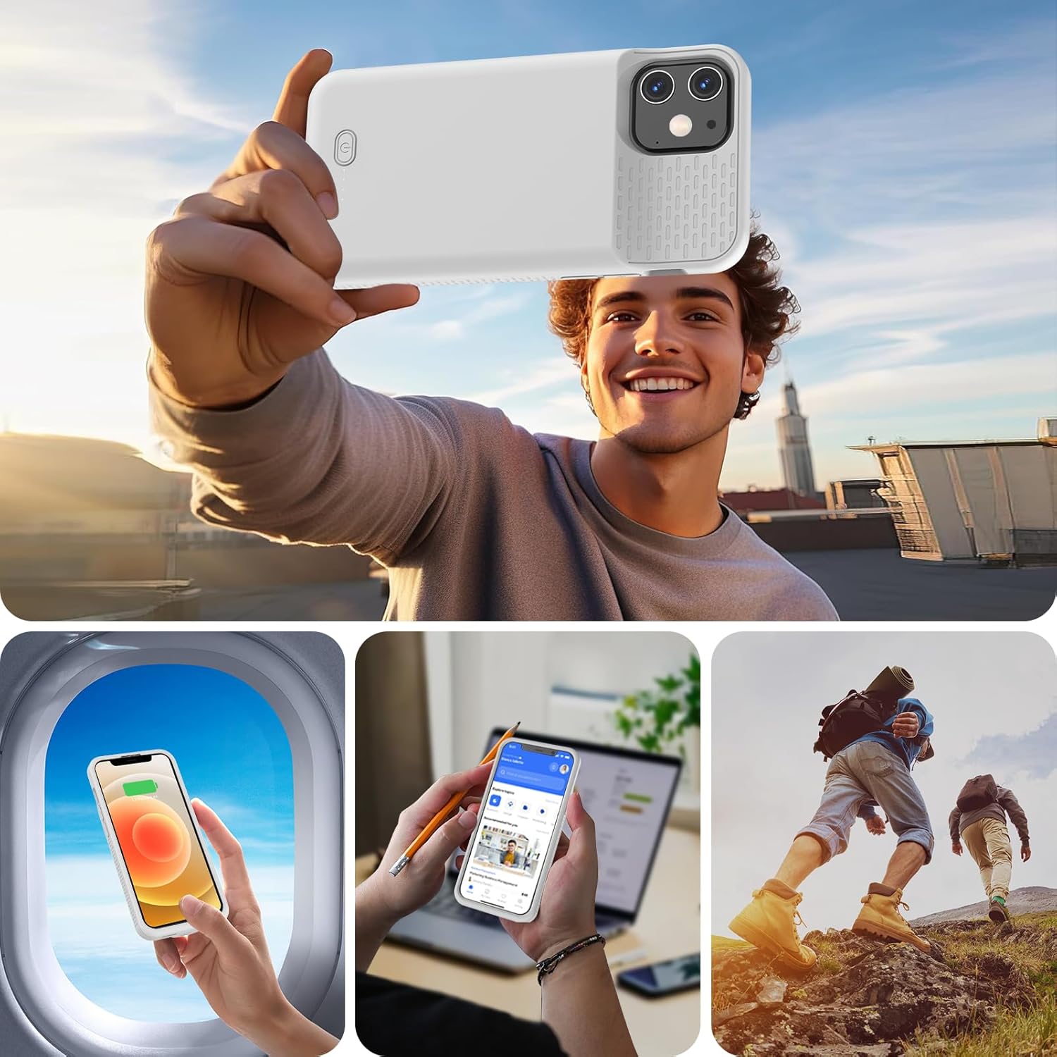 GIN FOXI Battery Case for iPhone 12/12 Pro, Rechargeable Charging Cases Charger 7000mAh Juice Box Anti-Fall Protection Cover Extended Battery Pack for 12 Pro/12 (6.1") Grey