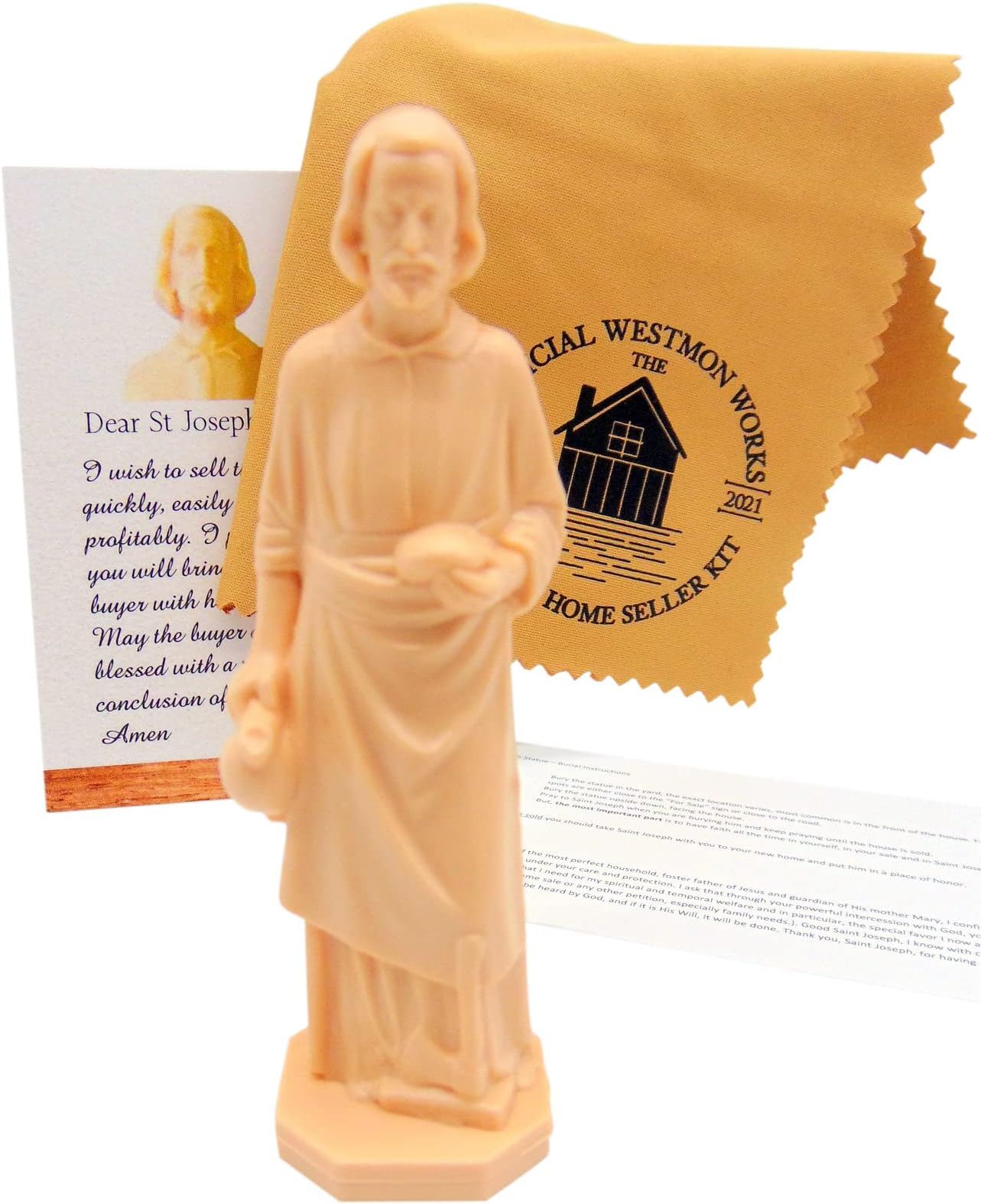 Westmon Works The Official Saint Joseph Statue for Selling Homes with Instruction Card and House Prayer with Burial Cloth Complete Set